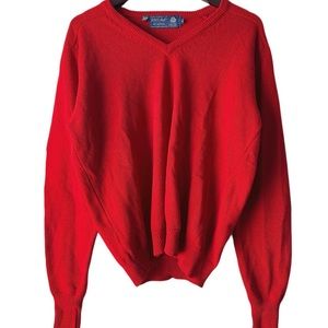 1970s 70s Vintage Lord & Taylor Lambswool Wool Red V-Neck Sweater XL Kurt Cobain